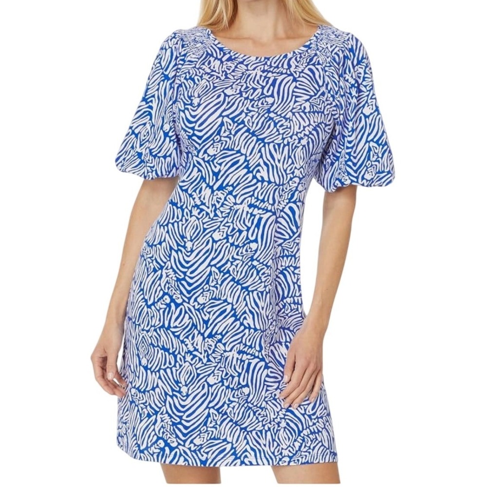Lilly Pulitzer Rosen Dress Womens S Zebra Print Cotton Puff Sleeve T-Shirt